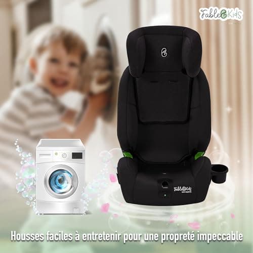 Siège auto FableKids pour enfants Isofix 9-36 kg | Siège auto groupe 1/2/3 | Ceinture de sécurité 3 points Noir | Appuie