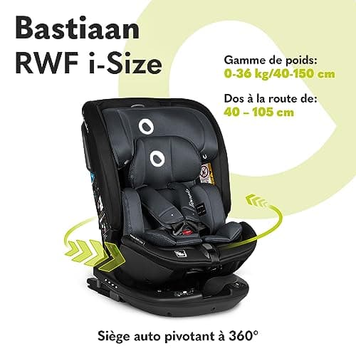 LIONELO Bastiaan RWF i-Size Siège Auto Pivotant 360° 0-36kg ISOFIX TopTether Appui-tête Regulier Sécurité Route Montage