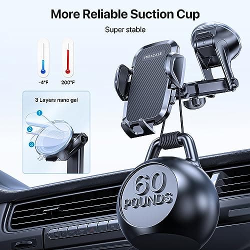 Miracase Téléphone Voiture 360° Rotation et Adhésif Fort Porte-Téléphone Compatible Avec Tous Les Smartphones/GPS |0''-7