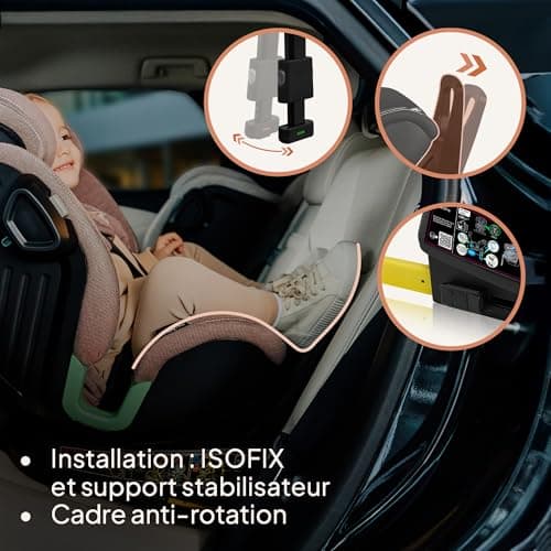 LIONELO Harmony I-SIZE Siège auto pour enfants pivotant 360°, montage ISOFIX et stabilisateur, appuie-tête réglable, gri
