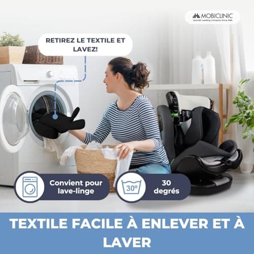 Mobiclinic® Siège Auto Pivotant 360° Regulation i-size Pandafix Noir 0-12 ans Max 36 kg Harnais 5 Points Réglable Inclin
