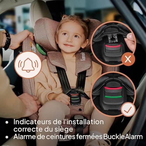 LIONELO Harmony I-SIZE Siège auto pour enfants pivotant 360°, montage ISOFIX et stabilisateur, appuie-tête réglable, gri