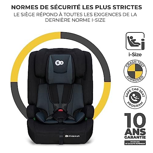 Kinderkraft SAFETY-FIX2 I-SIZE Siege sécurité auto 9 à 36kg pour 15 mois à 12 ans Noir Isofix profond Appui-tête réglabl