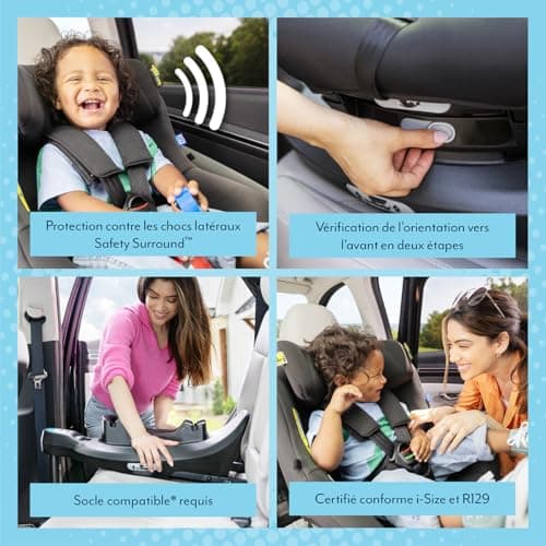 Graco SnugGo i-Size R129 noir, siège auto rotatif 360° ISOFIX, pour enfants de la naissance à 4 ans, harnais 5 points et