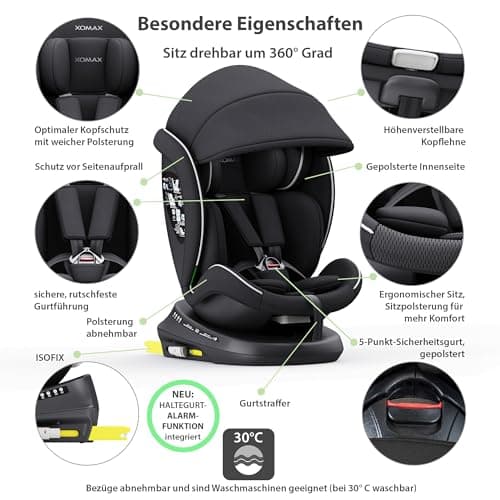 XOMAX 946i | Siège enfant rotatif 360° ISOFIX, fonction inclinable, évolutif 0-36 kg, 0-12 ans, groupes 0/1/2/3, harnais