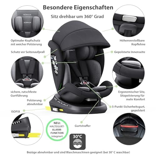 XOMAX 946i Siège auto ISOFlX pour enfants, groupe 0/1/2/3, 0-36 kg, 0-12 ans, réglable en inclinaison, housse amovible e