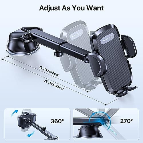 Miracase Téléphone Voiture 360° Rotation et Adhésif Fort Porte-Téléphone Compatible Avec Tous Les Smartphones/GPS |0''-7