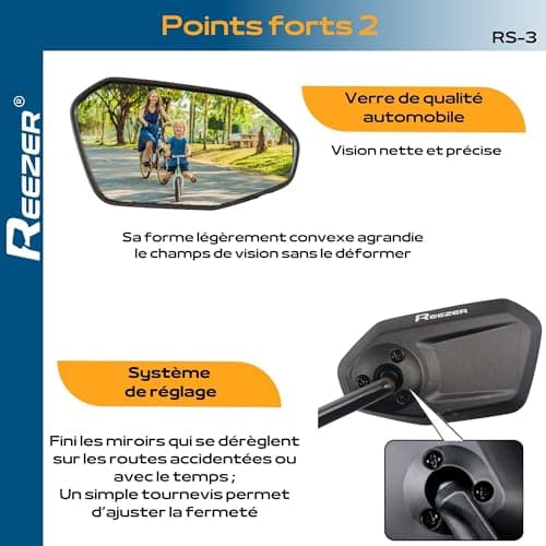 REEZER - Rétroviseur vélo électrique - Idéal cadeau - Haut de gamme pour guidon 22 à 25,4 mm - RS03 - Réglable 360° GAUC