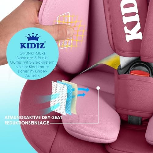 KIDIZ® Siège auto pour enfant Isofix Top Tether | Siège auto pour bébé pivotant à 360° | Avec pare-soleil (Rose)