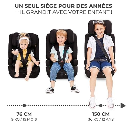 Kinderkraft SAFETY-FIX2 I-SIZE 76-150 cm, Isofix 9 à 36kg, Systèmes de sécurité avancés pour enfants de 15 mois à 12 ans