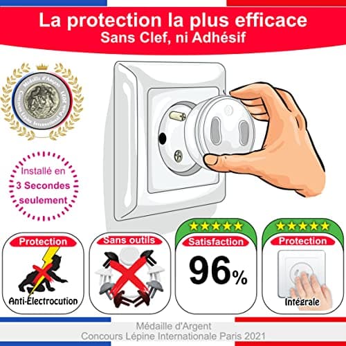 Cache Prise Bébé Français Amovible - Sécurité Domestique Pour Protection des Enfants - [Pack x20] Cache-Prise Bebe Made