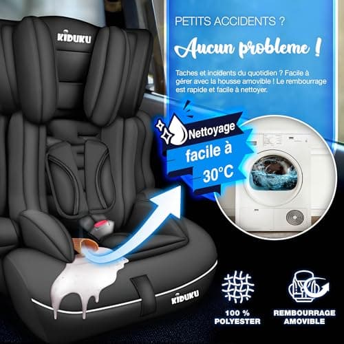 KIDUKU® Siège Auto pour Enfants Noir - Protection Évolutive de 9 kg à 36 kg (Groupe 1+2+3)