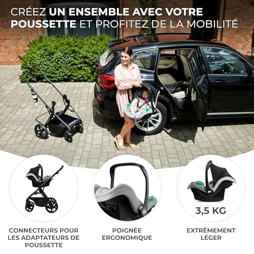 Kinderkraft MINK PRO i-Size + MINK FX - Siège Auto Multifonction Gris - Groupe 0+ à 13 kg - 40 à 75 cm - RWF ISOFIX - Ba