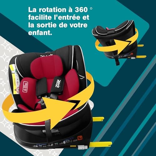 Reecle I-Size Siège Auto 360° Pivotant ISOFIX | Protection Latérale | Enfant de 40-150 cm, 0-12 ans (0-36 kg) - Rouge