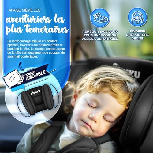 KIDUKU® Siège Auto pour Enfants Noir - Protection Évolutive de 9 kg à 36 kg (Groupe 1+2+3)