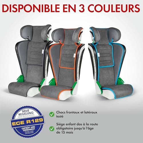 WALSER Premium Siège auto Noemi Anthracite/bleu ECE R129 sans i-Size pour enfants 3-8 ans grande taille adapté aux voitu