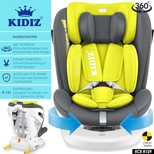 KIDIZ® Siège auto pour enfant Isofix Top Tether | Siège auto pour bébé pivotant 360° | Groupe 0/1/2/3, dès la naissance,
