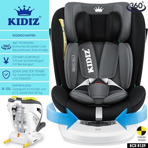 KIDIZ® Siège auto Isofix Top Tether pour enfant | Siège auto pivotant 360° pour bébé | Siège auto groupe 0/1/2/3 dès la