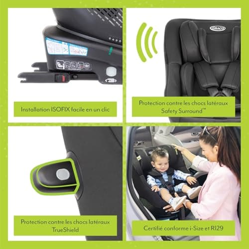 Siège-auto Graco Turn2Me i-Size R129 noir pour enfant de la naissance à 4 ans, rotatif 360° et position allongée, harnai