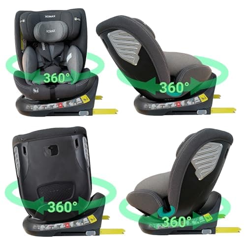 XOMAX G409 - Siège enfant rotatif 360° - Pieds ISOFIX - Évolutif 0-36 kg - 0-12 ans - Harnais 5 et 3 points - Housse lav