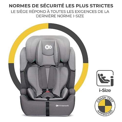 Kinderkraft COMFORT UP i-Size Gris | Siège Auto Bébé Groupe 1/2/3 9-36 kg | 11 Niveaux de Réglage | Têtière Ajustable |
