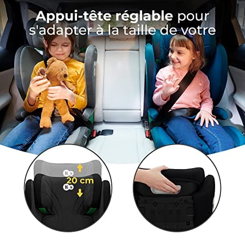 Kinderkraft JUNIOR FIX i-Size Noir pour enfants de 3,5 à 12 ans avec Isofix