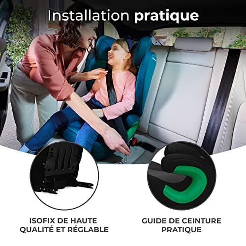 Kinderkraft JUNIOR FIX i-Size Noir pour enfants de 3,5 à 12 ans avec Isofix