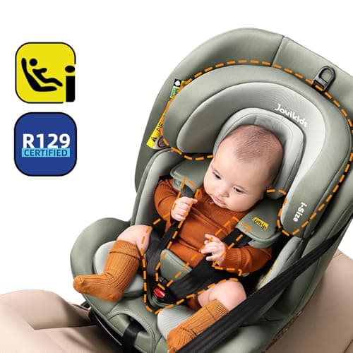 Jovikids Siege Auto i-Size, ISOFIX pour Bébé de 0 à 12 Ans, ECE R129, 360° Pivotant, 12 Positions d'Appui-tête (Vert)