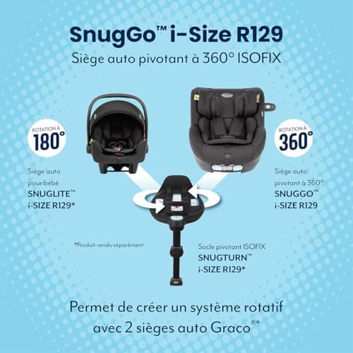 Graco SnugGo i-Size R129 noir, siège auto rotatif 360° ISOFIX, pour enfants de la naissance à 4 ans, harnais 5 points et
