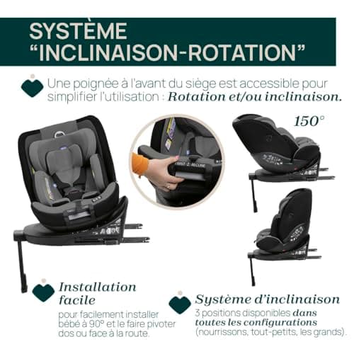 Chicco Everone I-Size Siège Auto avec Base Isofix 0-36 kg Pour Enfants de 40 à 15 cm Homologué ECE R129/03 Pivotant 360°