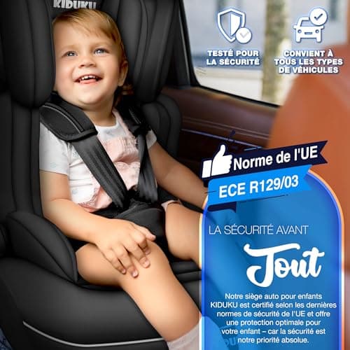 KIDUKU® Siège Auto pour Enfants Noir - Protection Évolutive de 9 kg à 36 kg (Groupe 1+2+3)