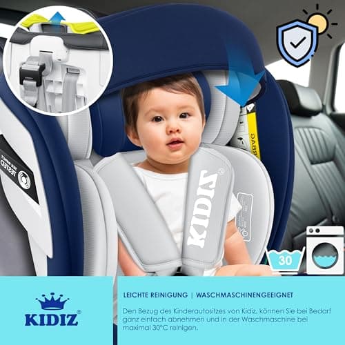 KIDIZ® Siège auto ISOFIX Top Tether pour enfant | Siège auto pour bébé pivotant 360° | Groupe 0/1/2/3, dès la naissance,