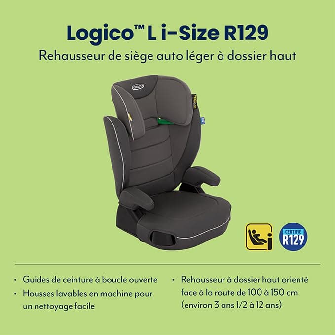 GRACO Logico L I-Size R129 | Siège Auto Léger À Dossier Haut |adosseurs Réglables En Hauteur | Sécurité avec Ceinture de