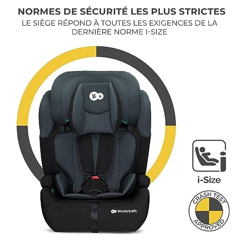 Kinderkraft COMFORT UP i-Size Noir pour bébés de 15 mois à 12 ans, 11 niveaux de réglage et harnais 5 points