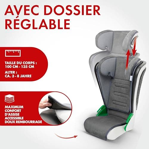 WALSER Premium Siège auto Noemi Anthracite/bleu ECE R129 sans i-Size pour enfants 3-8 ans grande taille adapté aux voitu
