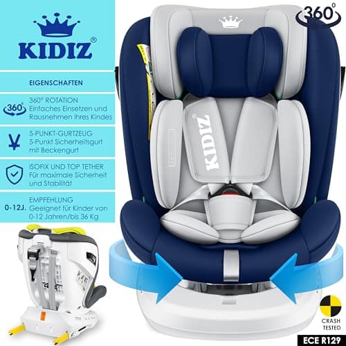 KIDIZ® Siège auto ISOFIX Top Tether pour enfant | Siège auto pour bébé pivotant 360° | Groupe 0/1/2/3, dès la naissance,