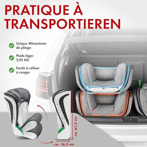 WALSER Premium Siège auto Noemi Anthracite/bleu ECE R129 sans i-Size pour enfants 3-8 ans grande taille adapté aux voitu