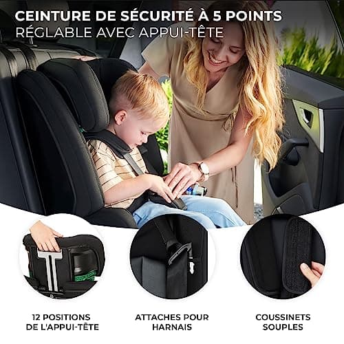 Kinderkraft SAFETY-FIX2 I-SIZE 76-150 cm, Isofix 9 à 36kg, Systèmes de sécurité avancés pour enfants de 15 mois à 12 ans