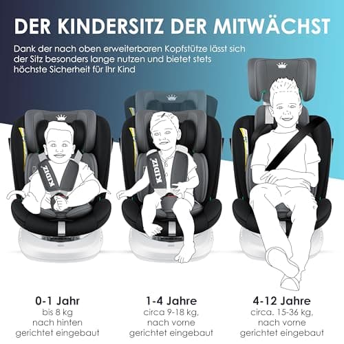 KIDIZ® Siège auto Isofix Top Tether pour enfant | Siège auto pivotant 360° pour bébé | Siège auto groupe 0/1/2/3 dès la