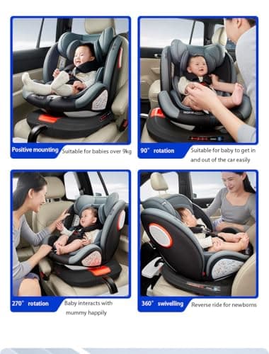 RéenbornSièges Auto Rotatifs à 360°: Inclinables Avec Appui-Tête Réglable, Isofix, 0-36 Kg, Certifiés ECE R129 (Version