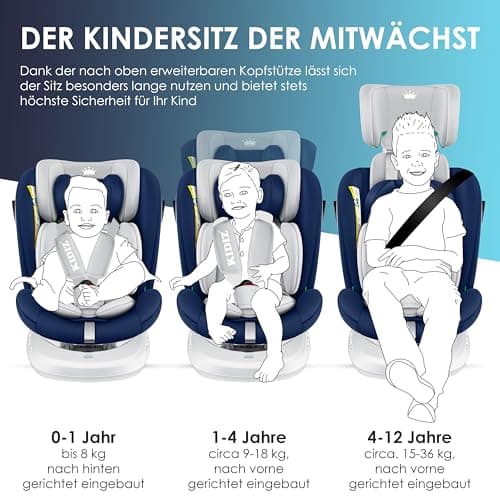 KIDIZ® Siège auto ISOFIX Top Tether pour enfant | Siège auto pour bébé pivotant 360° | Groupe 0/1/2/3, dès la naissance,
