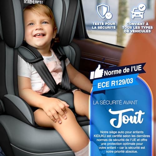 KIDUKU® Siège auto pour enfants Noir/Gris - Protection évolutive de 9 kg à 36 kg (1-12 ans) | Norme ECE R129/03 |isiert
