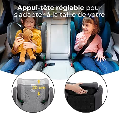 Kinderkraft JUNIOR FIX i-Size Siège auto bébé Gris Protection latérale Têtière ajustable