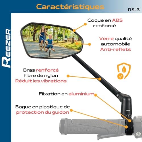 REEZER - Rétroviseur vélo électrique - Idéal cadeau - Haut de gamme pour guidon 22 à 25,4 mm - RS03 - Réglable 360° GAUC