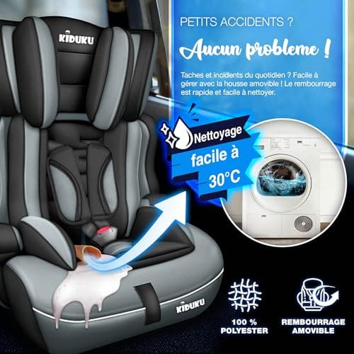 KIDUKU® Siège auto pour enfants Noir/Gris - Protection évolutive de 9 kg à 36 kg (1-12 ans) | Norme ECE R129/03 |isiert