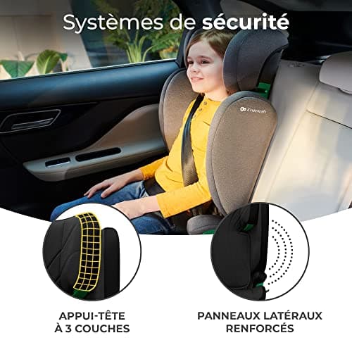 Kinderkraft JUNIOR FIX i-Size Noir pour enfants de 3,5 à 12 ans avec Isofix