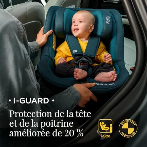 Kinderkraft I-GUARD Siège auto I-size Bleuavec réglage de hauteur de l'appui-tête et base Isofix RWF FWF, sécurité spéci