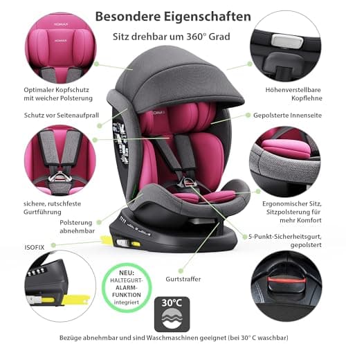 XOMAX 946i - Siège enfant rotatif 360° ISOFIX, fonction inclinable, évolutif 0-36 kg, 0-12 ans, groupe 0/1/2/3, harnais