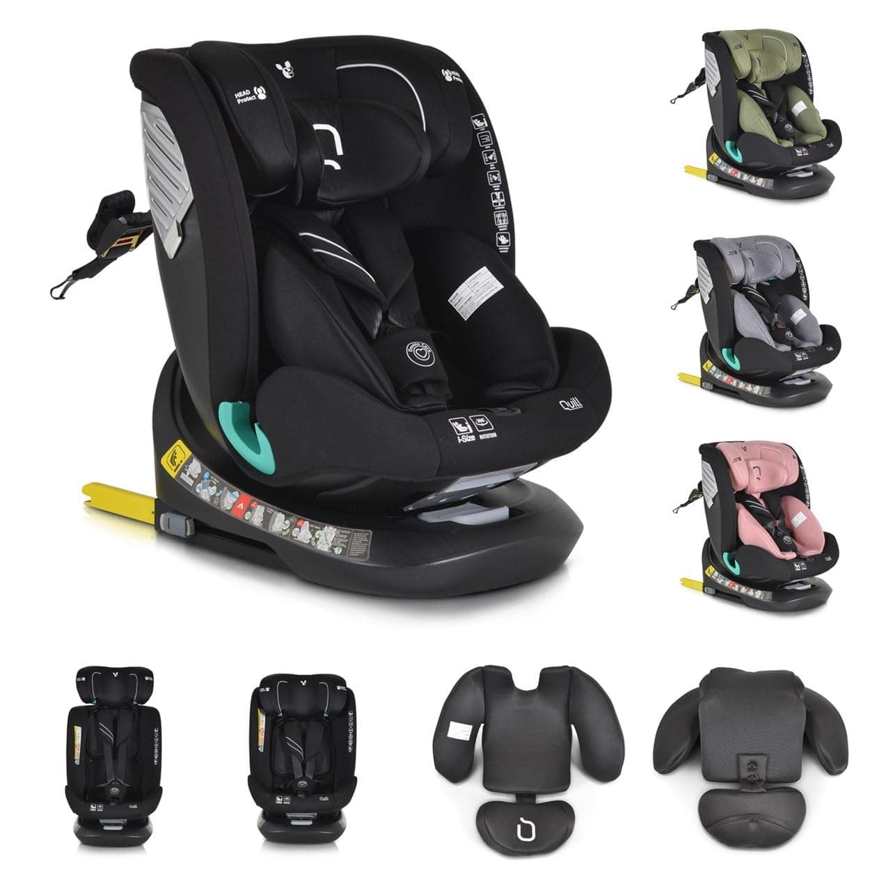Cangaroo siège bébé i-Size Quill Noir Gros Format Isofixpivotant 360° Pour Bébés Groupes 0/1/2/3