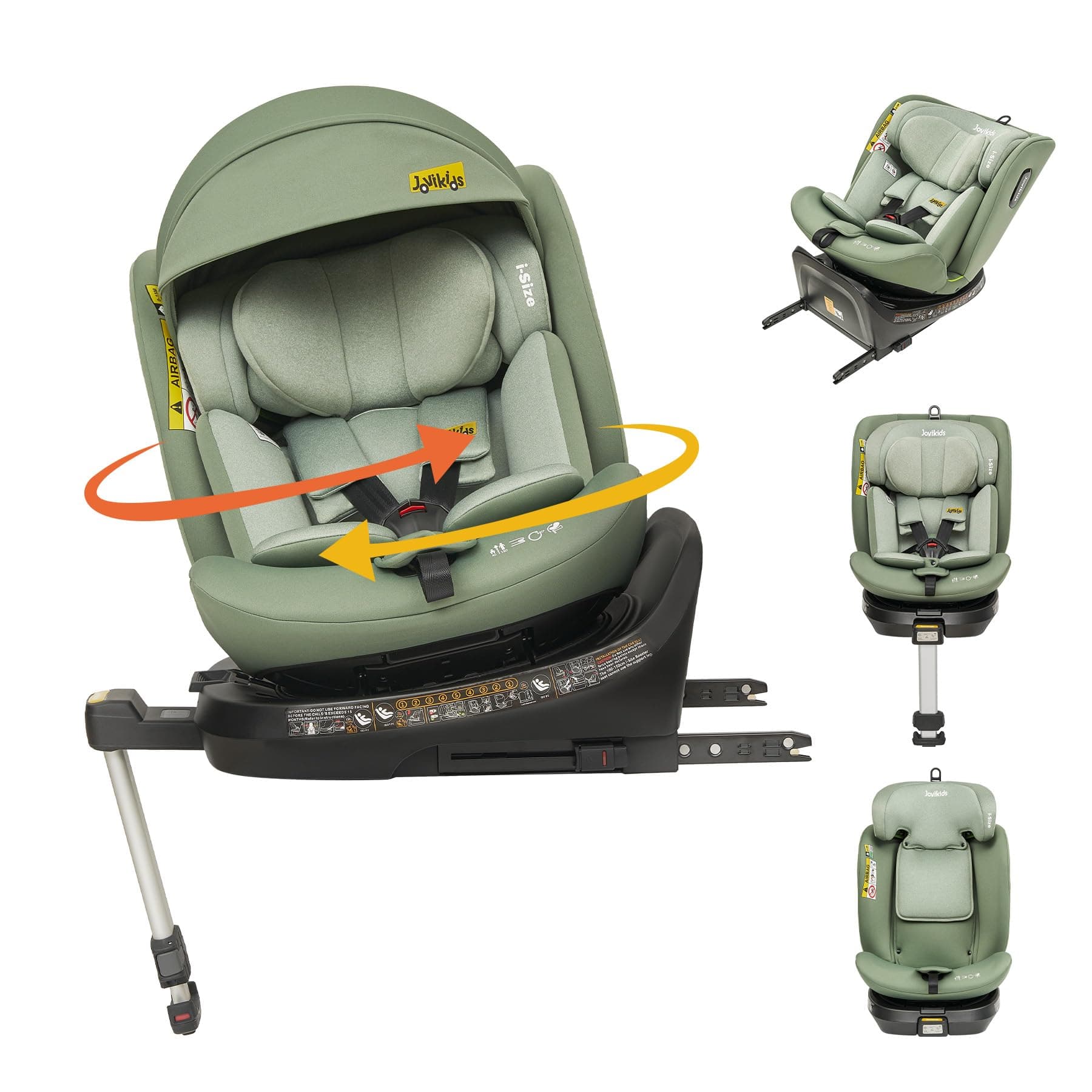 Siège auto Jovikids pivotant 360° ISOFIX ECE R129 pour enfants 40cm - 150cm | Protections latérales | Vert